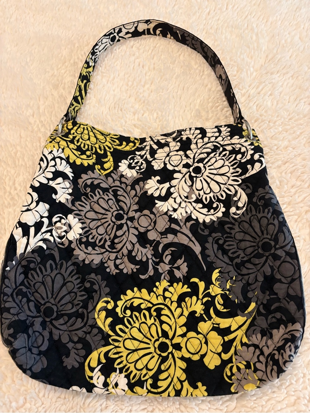 Vera Bradley Baroque Retired Print Quilted Shoulder Bag Black Gray Yellow Floral
